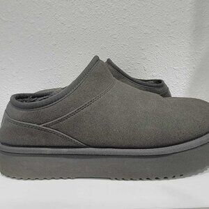 American Eagle Platform Slippers GrayFaux Suede Faux Fur Slip On Women Size 10